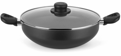 Frigideira Wok Gourmet Antiaderente de Alumnio com Alas e Tampa de Vidro